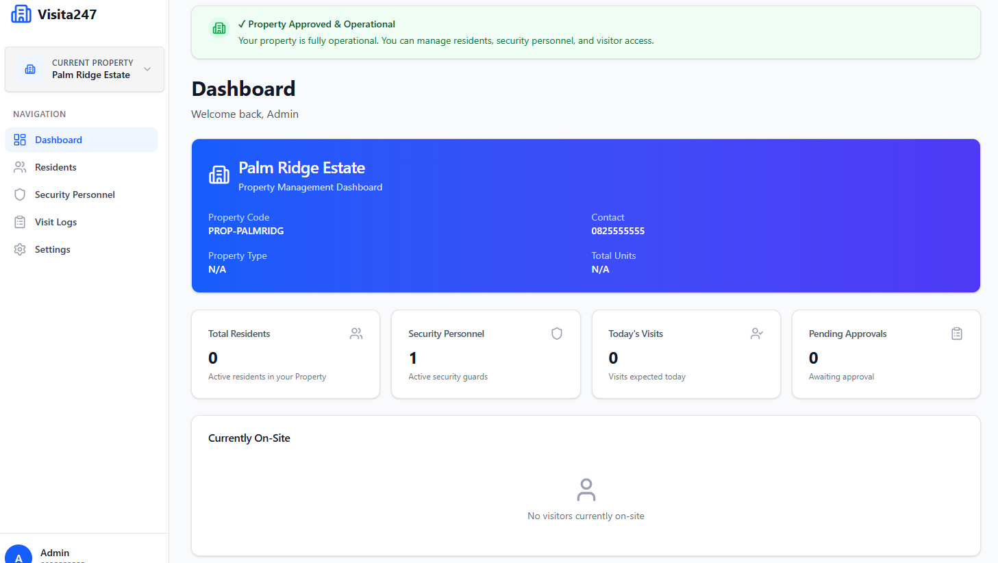 Property Admin Dashboard - Main View